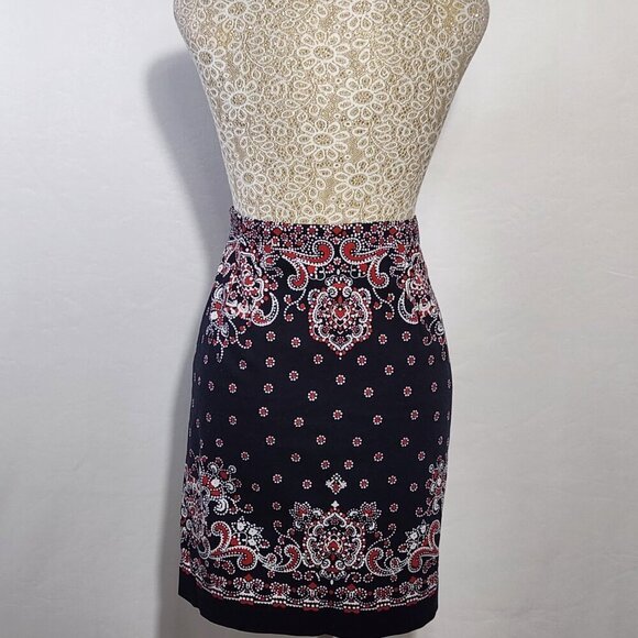 Talbots Women's Size 4 Navy Red Bandana Print Side Zip Lined Stretch Mini Skirt - Picture 6 of 12